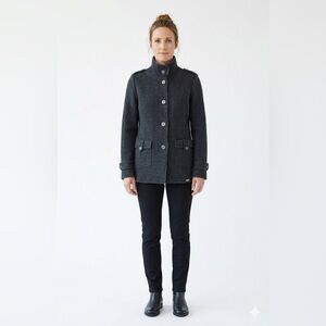 Geiger Austria Grey Boiled Wool Jacket Mock Neck Button Coat Women’s EU 40 US M